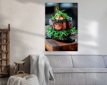 Sappige biefstuk op rucola - gourmetkunst van Poster Art Shop
