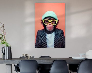 Chic monkey in glasses and cap by Poster Art Shop