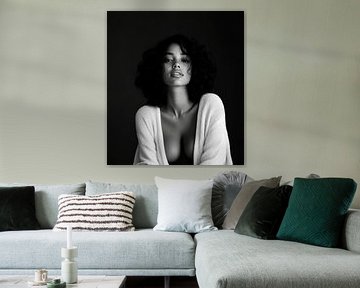 Schwarz-Weiß Porträt einer Frau mit Locken von Poster Art Shop