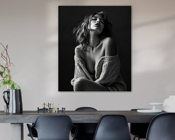 Schwarz-Weiß Portrait einer Frau – Elegant von Poster Art Shop