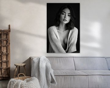 Schwarz-Weiß-Porträt einer Frau im Licht von Poster Art Shop