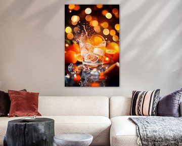 Sprankelende sinaasappeldrank met ijsblokjes van Poster Art Shop