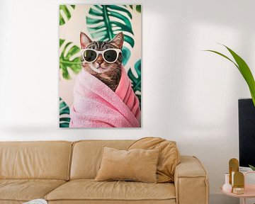 Stylish cat in a pink towel by Poster Art Shop