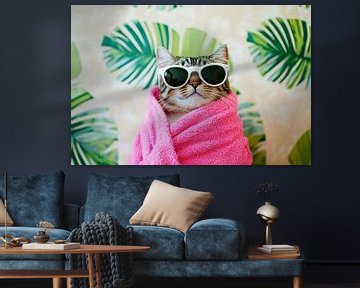 Stylishe Katze im Handtuch – Urlaubsfeeling von Poster Art Shop