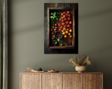 Tomatenernte mit Basilikum – Rustikal und Frisch von Poster Art Shop