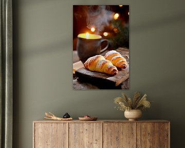 Warmes Frühstück mit Croissants und Kerze von Poster Art Shop