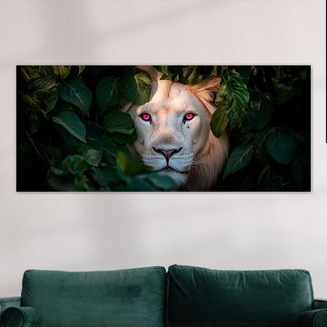 White lion in a thicket of leaves - Fascination by Poster Art Shop
