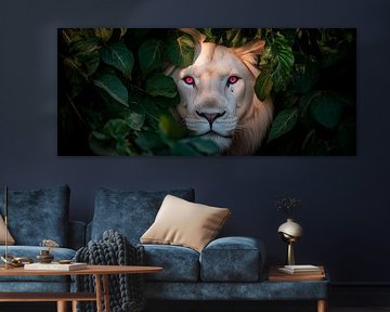 White lion in a thicket of leaves - Fascination by Poster Art Shop