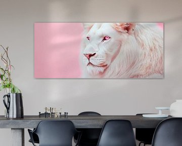 White lion with pink background by Poster Art Shop
