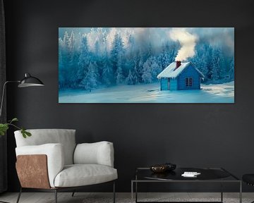 Winterhut in het besneeuwde bos van Poster Art Shop