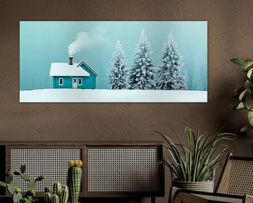 Winterhut in de sneeuw met rooksignalen van Poster Art Shop