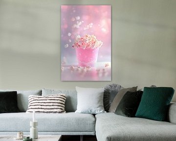 Delicate popcorn in a pink cup - Playful by Poster Art Shop