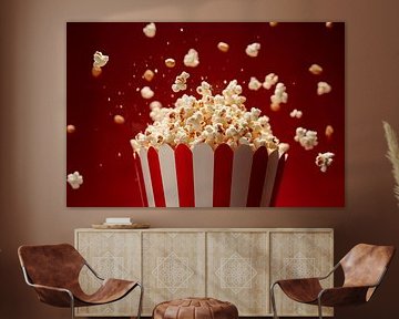 Overlopende popcorn in een retro beker van Poster Art Shop