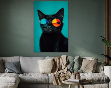 Stylish black cat with sunglasses by Poster Art Shop