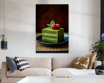 Matcha cake met frambozen en munt van Poster Art Shop