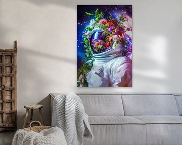 Astronaut with a wreath of flowers in space by Poster Art Shop