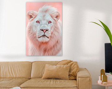 White lion with pink eyes - portrait shot by Poster Art Shop