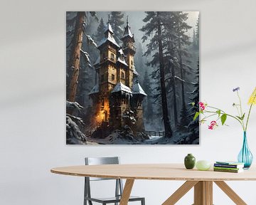 Woodhouse Castle, kasteel in een winters bos van Nick Wendt