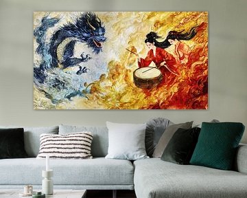 Women awaken a blue dragon by Frank Heinz