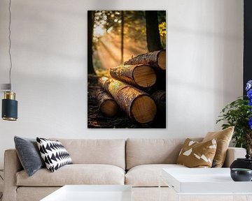 Baumstämme im Sonnenlicht – Naturaufnahme von Poster Art Shop