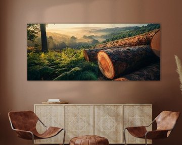 Tree trunks in the fog - natural beauty by Poster Art Shop
