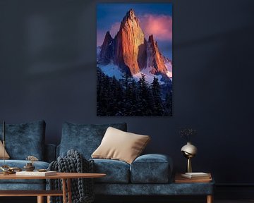Bergtoppen in het avondlicht - natuurlijke wonderen van Poster Art Shop