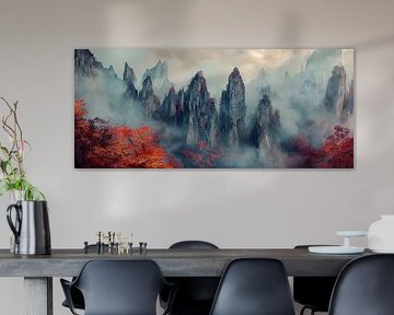 Berglandschap in de mist - Adembenemend van Poster Art Shop