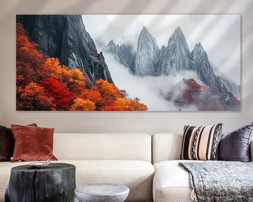 Berglandschap in herfstmist van Poster Art Shop