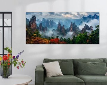 Paysage de montagne dans le brouillard - Mystique sur Poster Art Shop