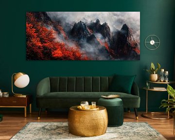 Paysage de montagne dans le brouillard - Automne sur Poster Art Shop