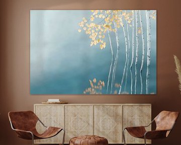 Birches in the fog - Soft reflections by Poster Art Shop