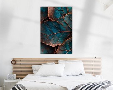 Leaf texture in blue and bronze by Poster Art Shop