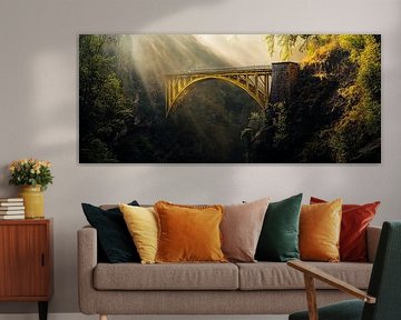 Bridge in the fog - Green landscape by Poster Art Shop