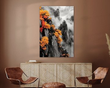 Bunte Herbstblätter am Felsen von Poster Art Shop