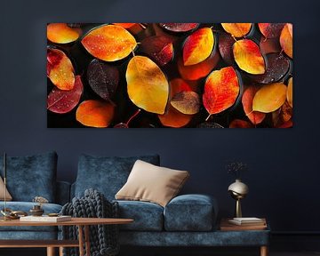 Colourful autumn foliage on black by Poster Art Shop