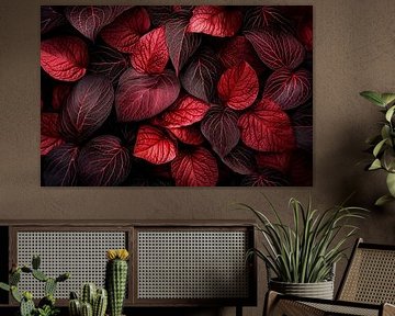 Colourful leaf pattern - dark red and black by Poster Art Shop