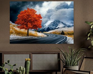 Kleurrijke boom naast bochtige weg van Poster Art Shop