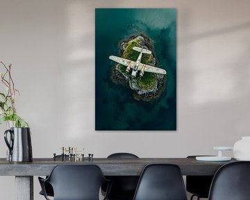 Vliegtuigwrak op een onbewoond eiland van Poster Art Shop