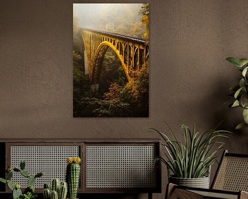 Golden bridge in the fog - Picturesque by Poster Art Shop