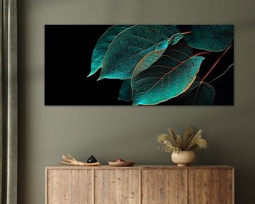 Green leaves on black - Minimalist by Poster Art Shop