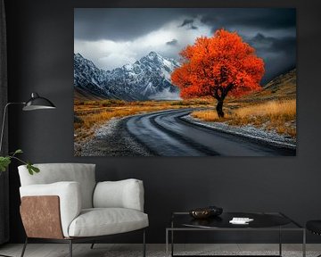 Autumn tree on a mountainous road by Poster Art Shop