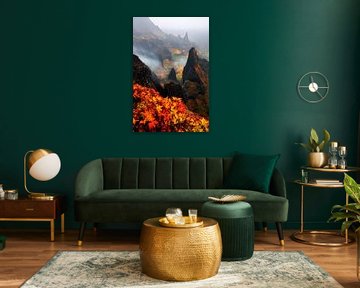 Herfstlandschap met mist - Dramatisch van Poster Art Shop