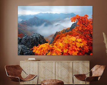 Herfstlandschap met mist van Poster Art Shop
