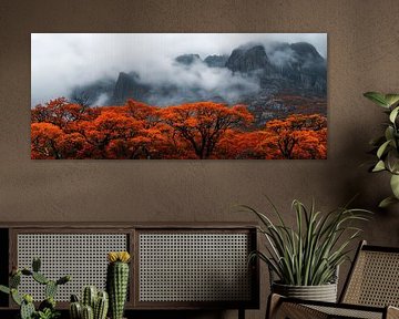 Autumn landscape with fog and mountains by Poster Art Shop