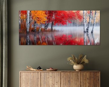 Herfstige boomreflecties op het meer van Poster Art Shop