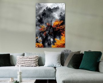 Paysage de montagne automnal en noir et blanc sur Poster Art Shop