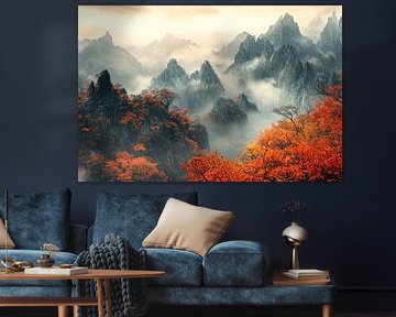 Autumnal mountain landscape in the fog by Poster Art Shop