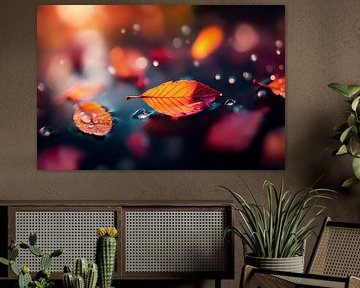 Herfstbladeren in het water van Poster Art Shop