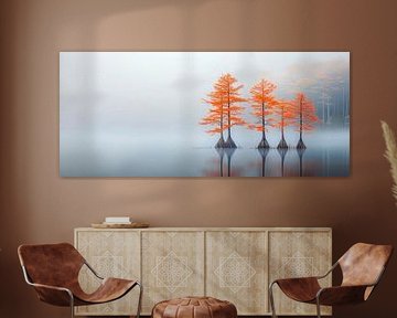 Herfstbomen in de mist van Poster Art Shop