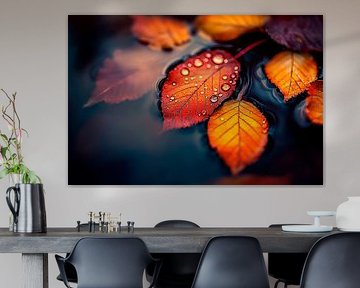 Feuilles d'automne avec gouttes d'eau sur Poster Art Shop